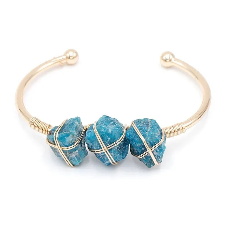 Natural crystal stone cuff bangle bracelet