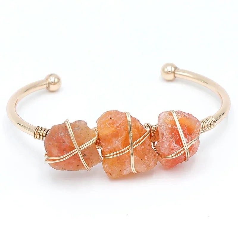 Natural crystal stone cuff bangle bracelet