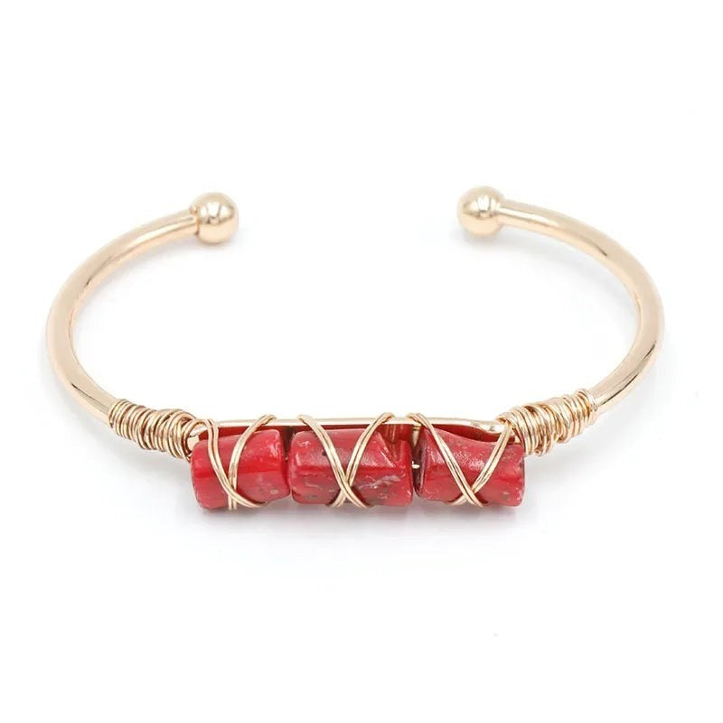Natural crystal stone cuff bangle bracelet