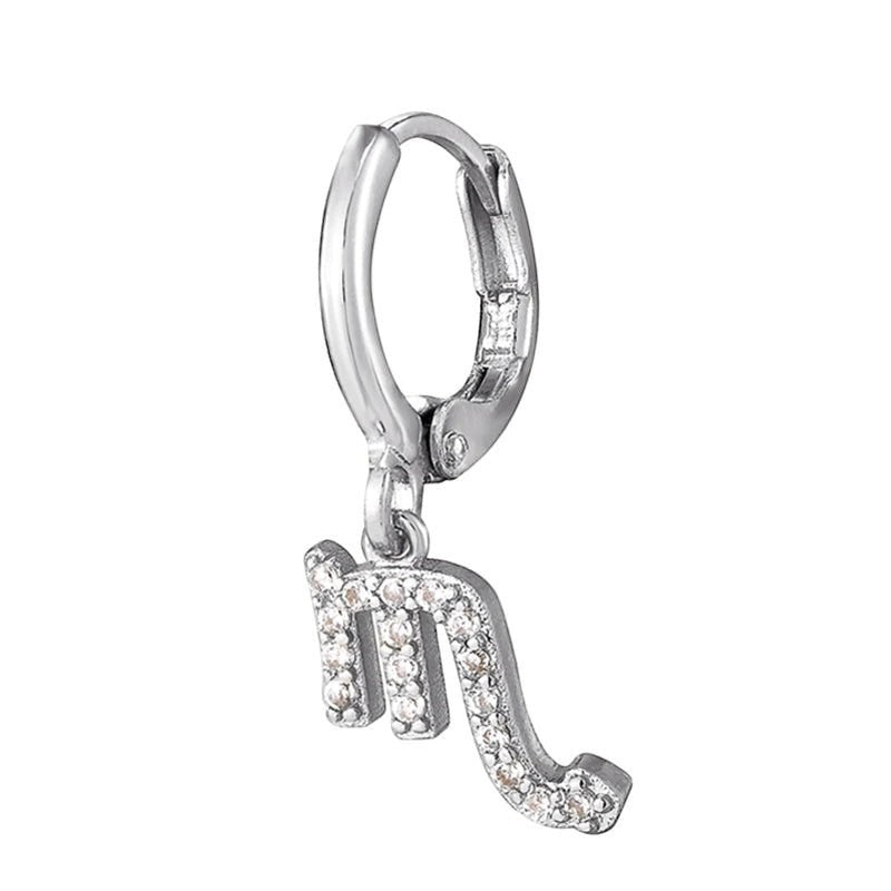 DIVINE TIMES by Shopp Java silver-plated zodiac drop earring featuring a studded Scorpio constellation design