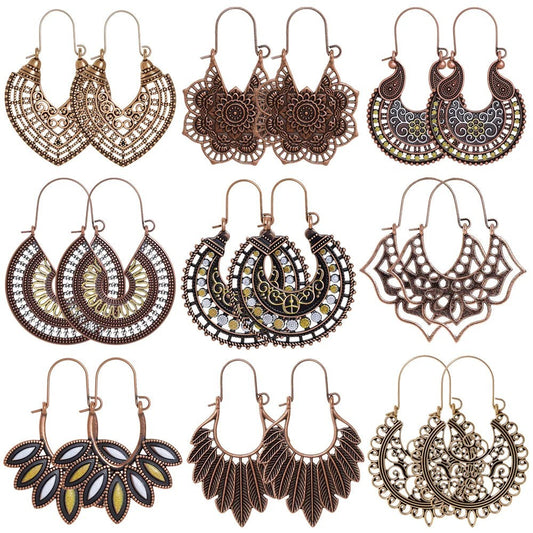 DIVINE TIMES by Shopp Java vintage bohemian drop earrings featuring intricate mandala and tribal metal designs