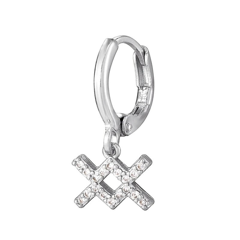 DIVINE TIMES by Shopp Java silver-plated zodiac drop earring with cubic zirconia studs on a hoop base.