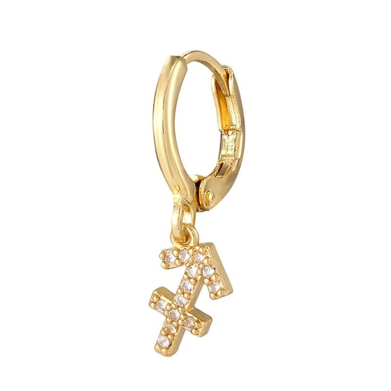 DIVINE TIMES by Shopp Java gold plated copper drop earring featuring a cubic zirconia studded zodiac constellation