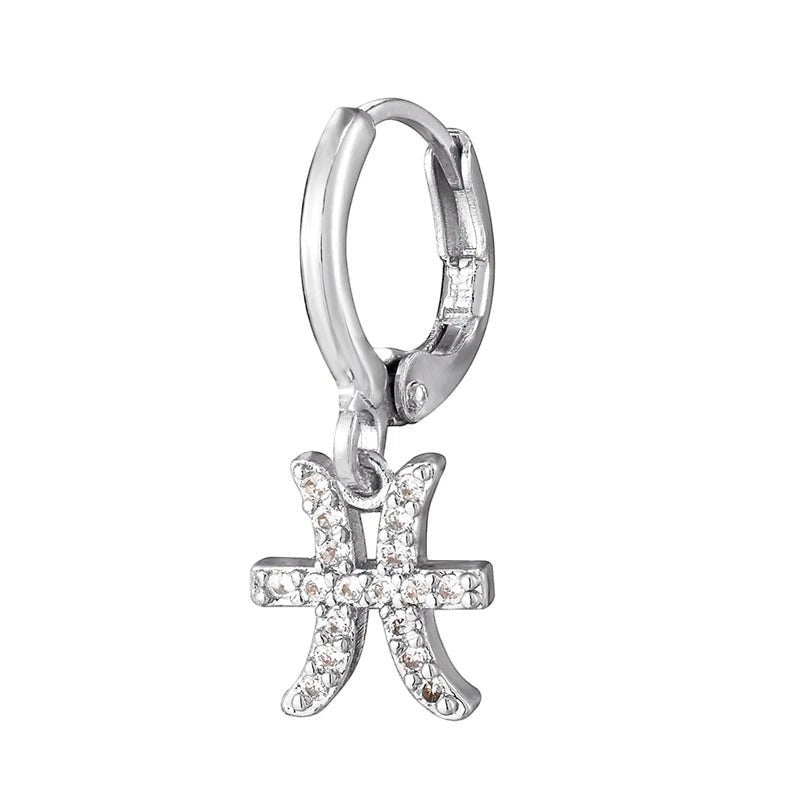 DIVINE TIMES by Shopp Java silver-plated zodiac drop earring featuring a cubic zirconia studded Pisces constellation charm