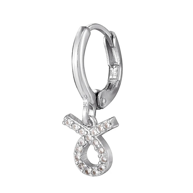 DIVINE TIMES by Shopp Java silver plated zodiac drop earring with cubic zirconia studs on a hoop base