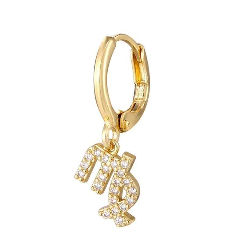 DIVINE TIMES by Shopp Java gold-plated zodiac drop earring featuring a cubic zirconia studded Virgo constellation charm