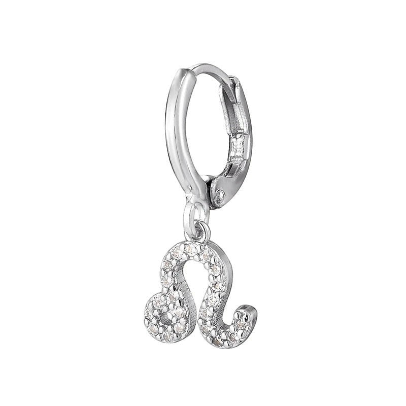 DIVINE TIMES by Shopp Java silver-plated zodiac drop earring featuring cubic zirconia stones on a hoop base