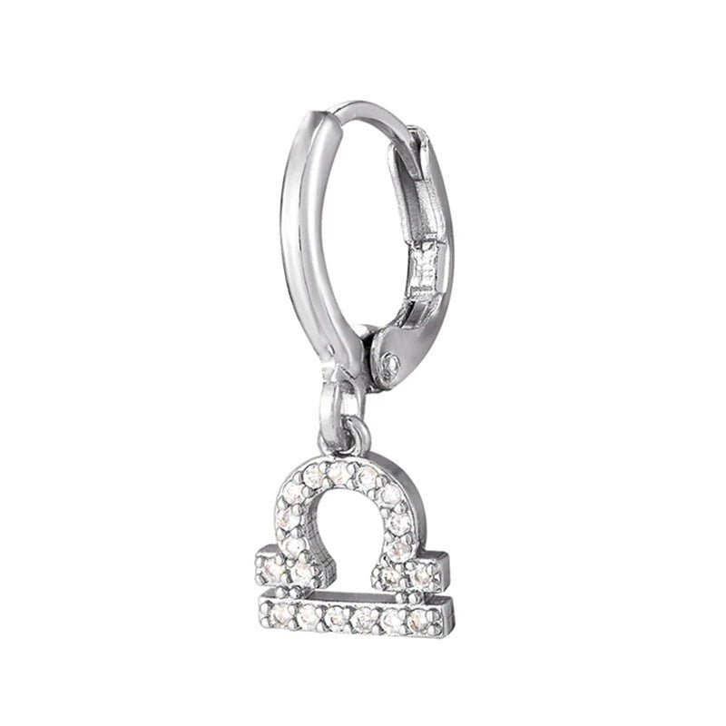 DIVINE TIMES by Shopp Java silver-plated copper drop earring featuring a cubic zirconia studded Libra zodiac symbol