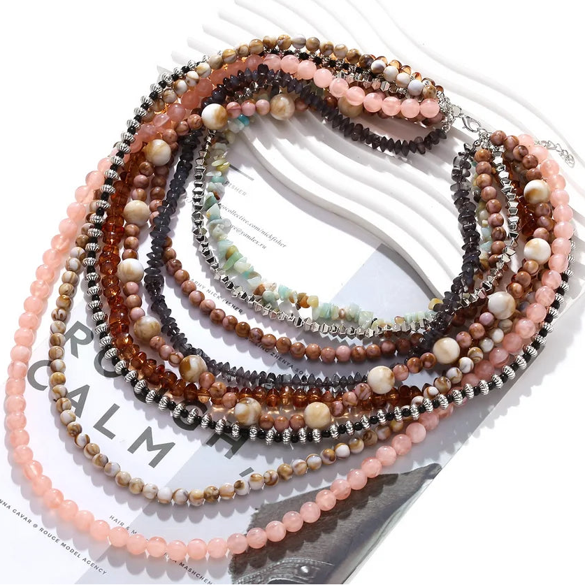011 - Natural Garnet Multi-Layered Beaded Necklace