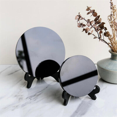 002 -  High Quality Natural Black Obsidian Scrying Mirror Mirror w/ Stand